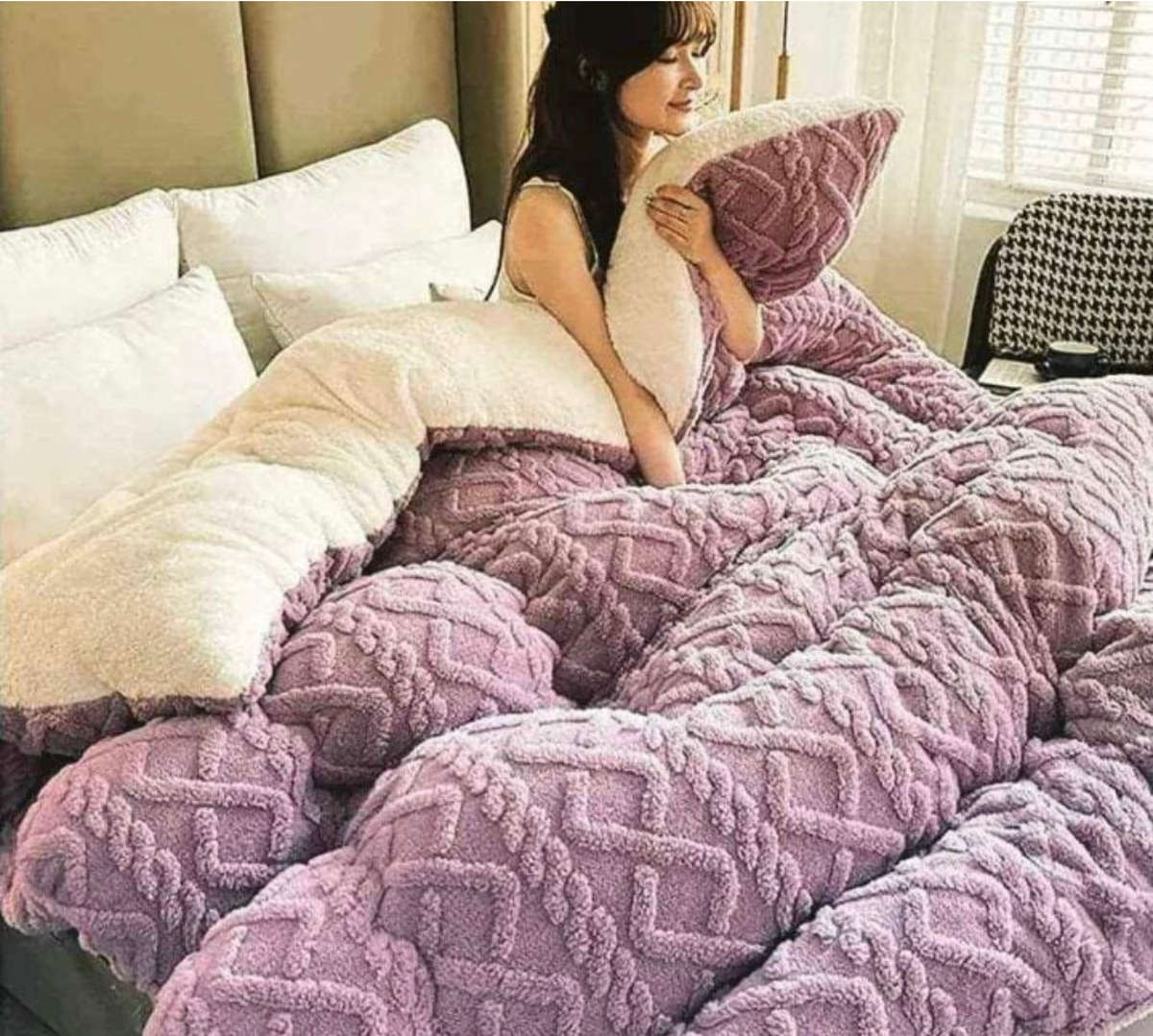 5pc Thickened Warm Double-Sided Fleece Quilt