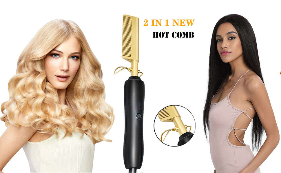 Electric Hot Comb, Hair Straightener Dryer Brush for Ethnic Hair, Wigs, Beards