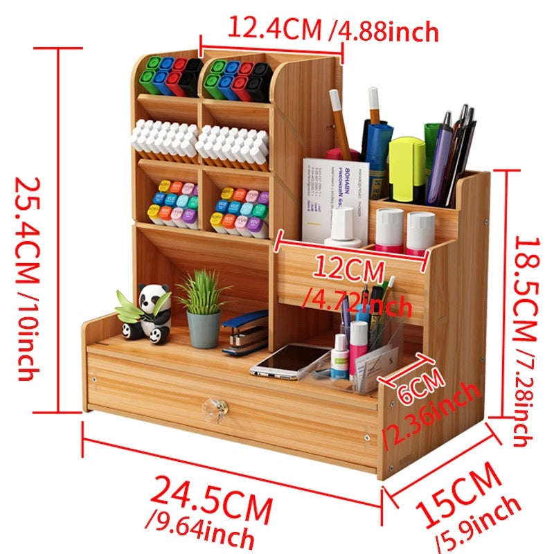 Wooden Desk Organizer Storage Box Modern Student Desktop Pen Rack Office Supplies Multi-functiona...