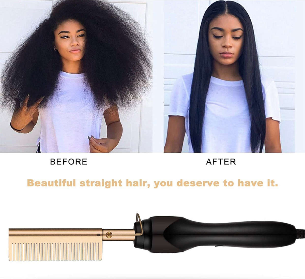 Electric Hot Comb, Hair Straightener Dryer Brush for Ethnic Hair, Wigs, Beards