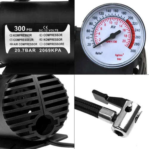 Auto Car Electric Tire Air Inflator Pump Portable Air Compressor Black
