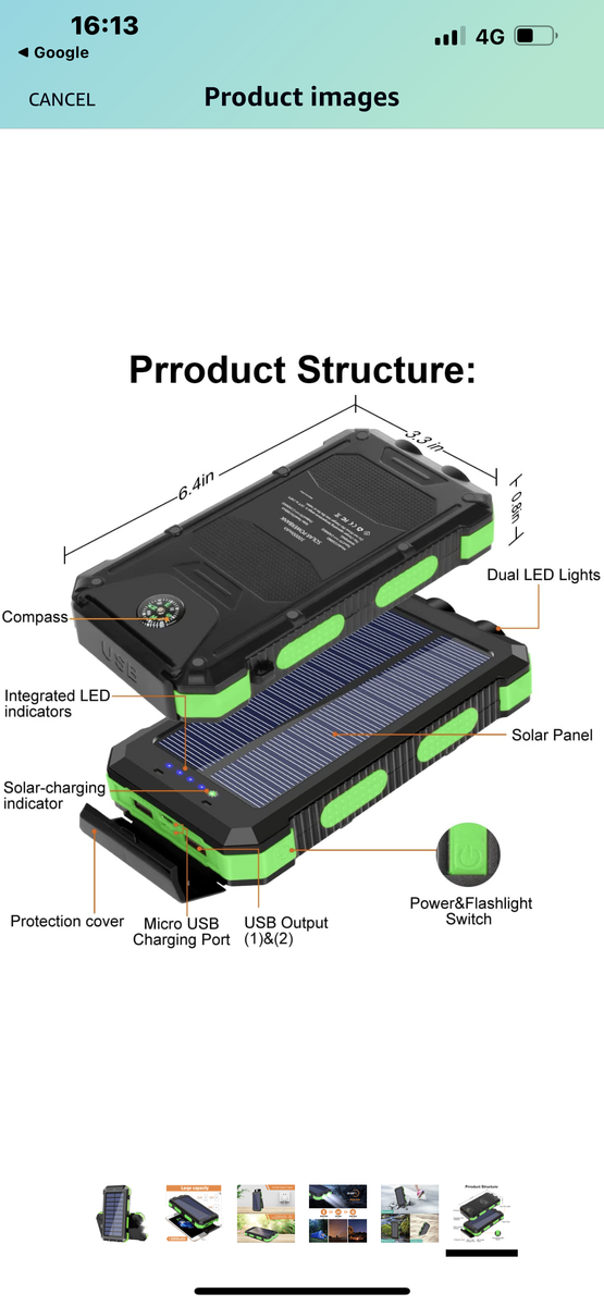 Solar Charging Power Bank Fast Charge 20000mah