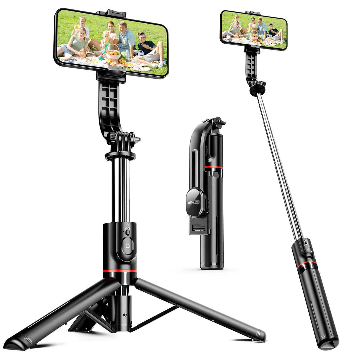 Portable 44 Inch Selfie Stick Phone Tripod With Wireless Remote Control Expandable Smartphone Tri...