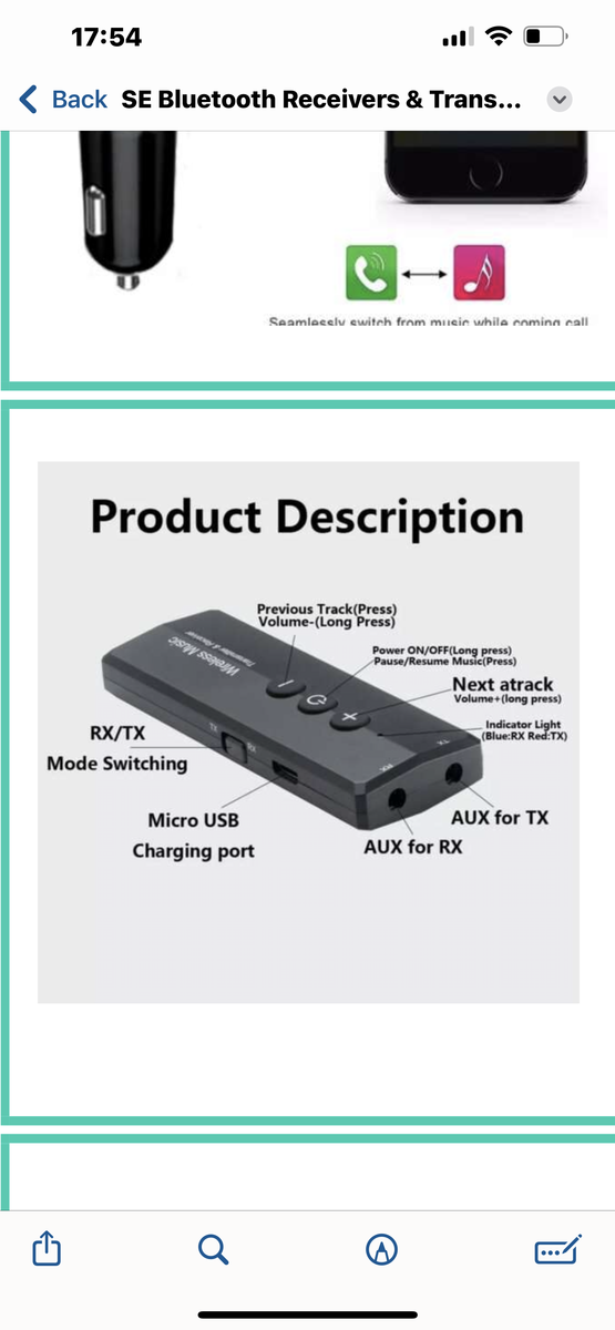 Bluetooth 5.0 Transmitter and Receiver for TV,PC ,Car Headphones