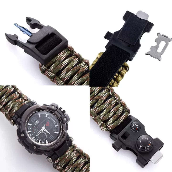 Men Outdoor Survival Military Watch Fashion Multifunctional Compass Waterproof LED Quartz