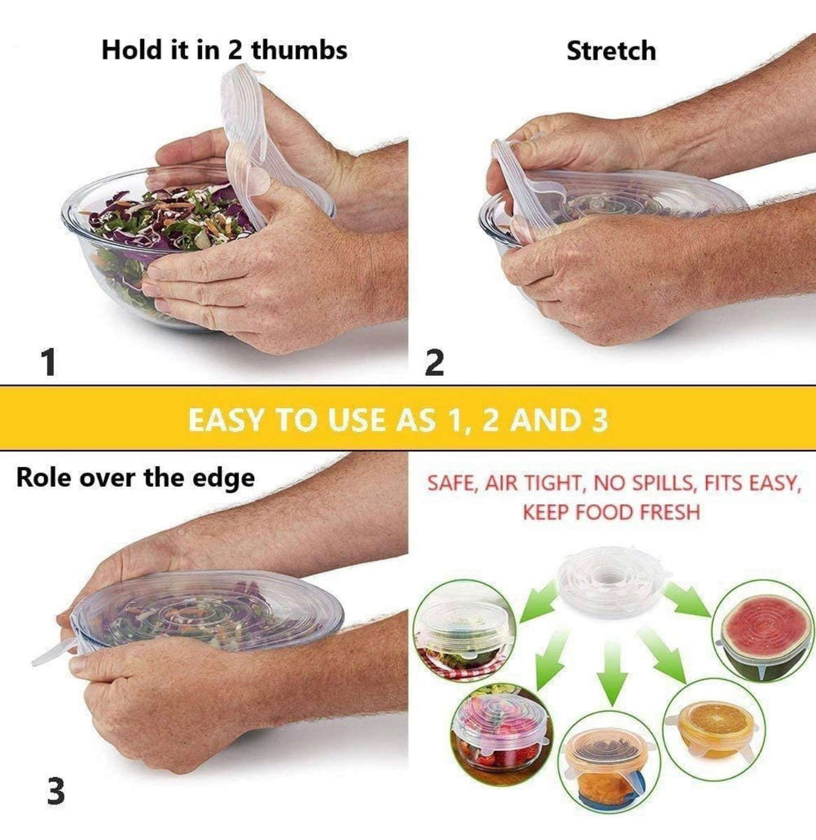 Microwave Safe Silicone Stretch Lids reuseable Flexible