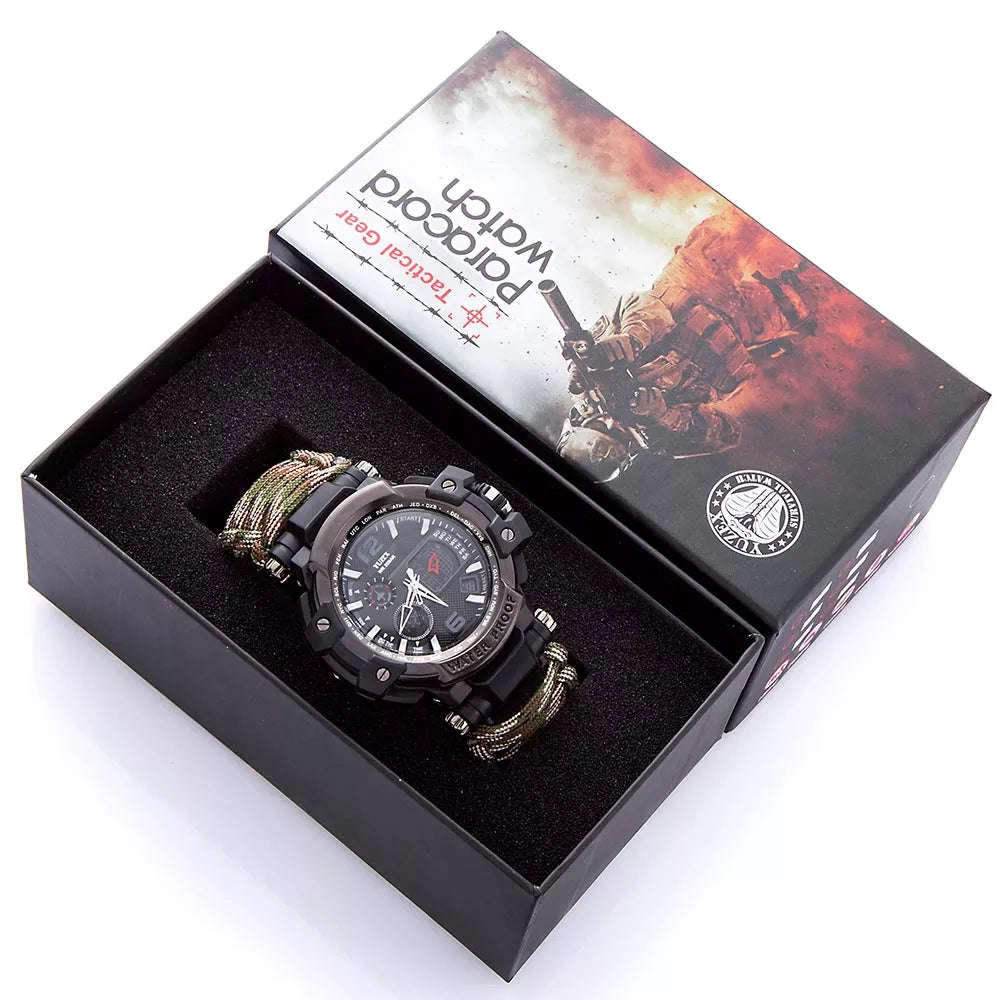 Men Outdoor Survival Military Watch Fashion Multifunctional Compass Waterproof LED Quartz