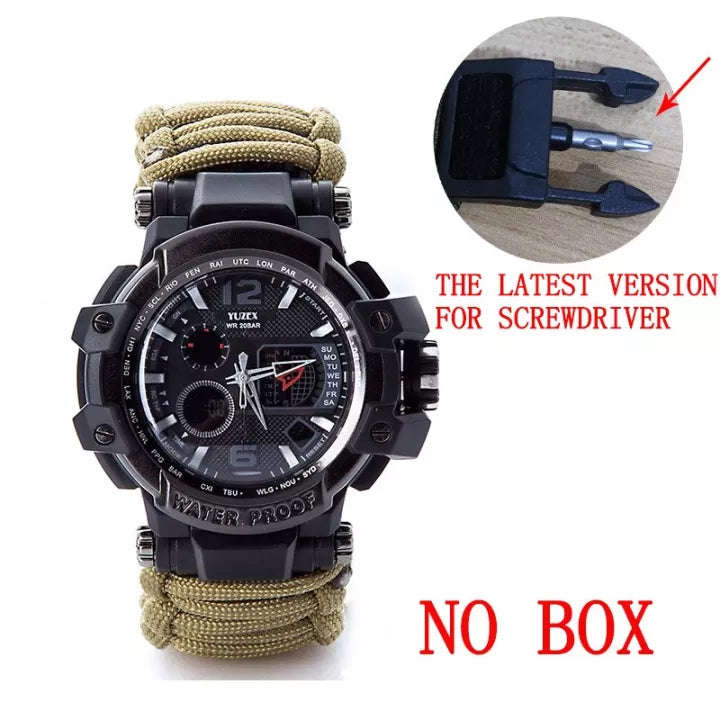 Men Outdoor Survival Military Watch Fashion Multifunctional Compass Waterproof LED Quartz
