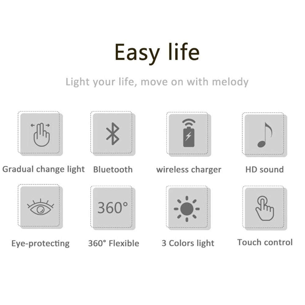 Desk Lamp with Qi Wireless Charger 5W Bluetooth Speaker 3:1