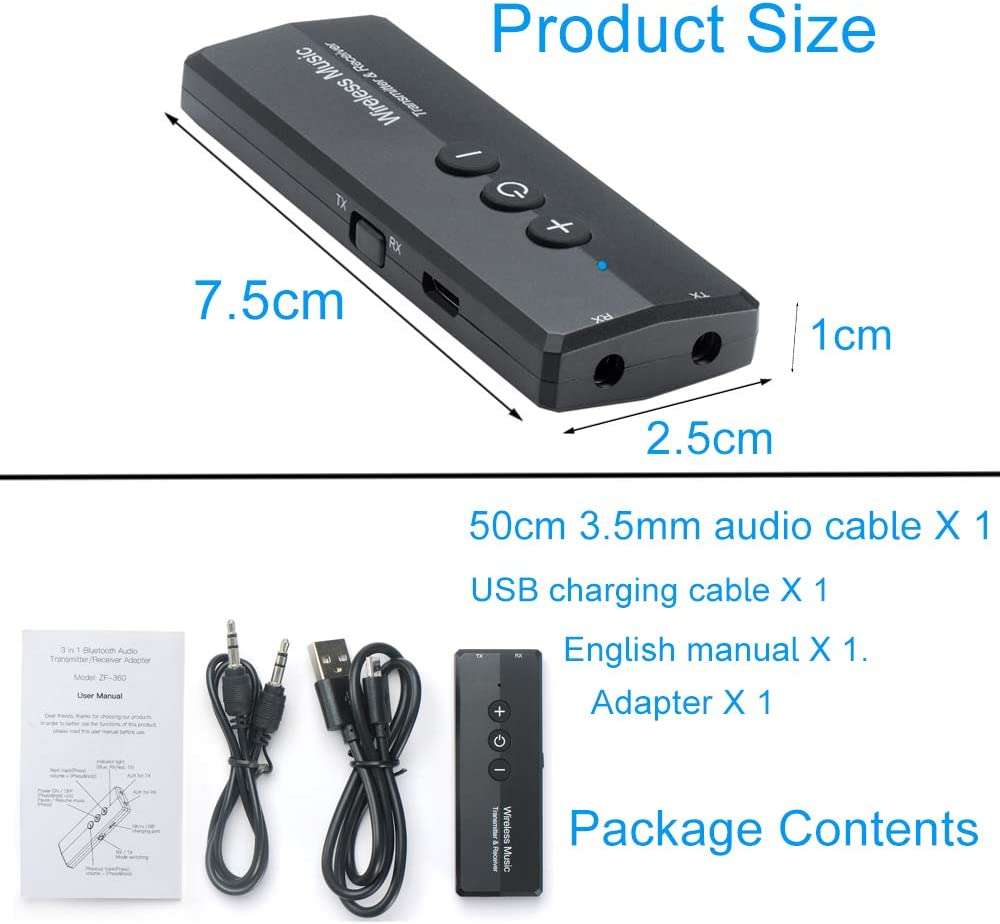 Bluetooth 5.0 Transmitter and Receiver for TV,PC ,Car Headphones