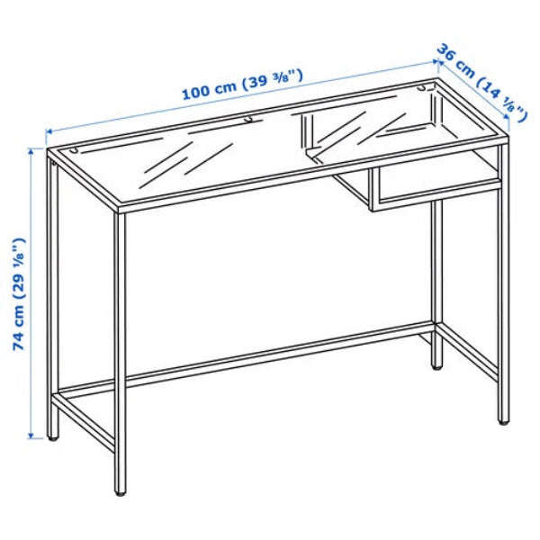 VITTSJO Laptop table, Black-brown/glass, 100x36cm
