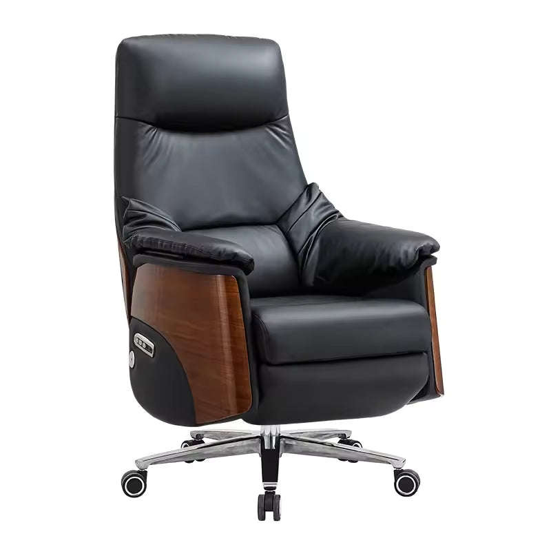 Modern Reclining Leather Executive Office Chair with Adjustable Height & Swivel  Walnut grain ...