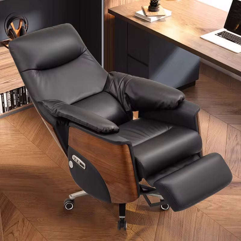 Modern Reclining Leather Executive Office Chair with Adjustable Height & Swivel  Walnut grain ...