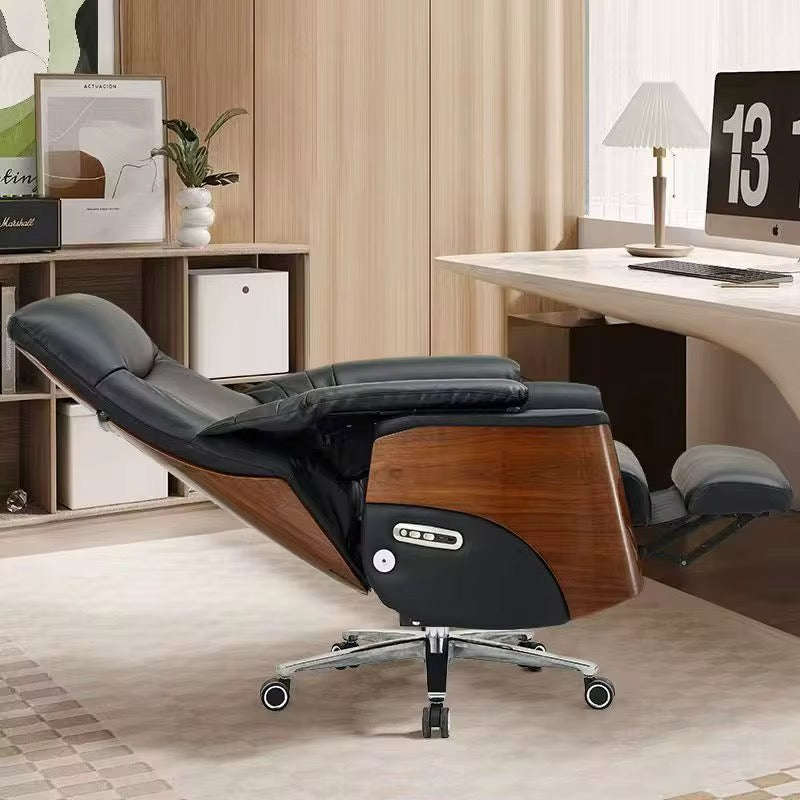 Modern Reclining Leather Executive Office Chair with Adjustable Height & Swivel  Walnut grain ...