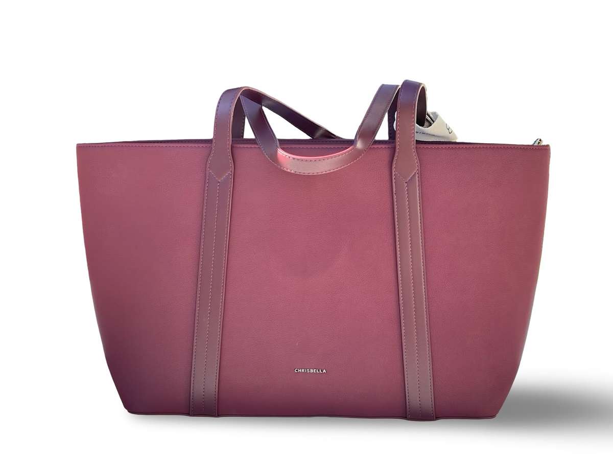 CHRISBELLA Elegant Faux Leather Tote Bag (Maroon)