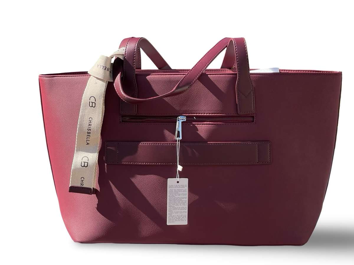 CHRISBELLA Elegant Faux Leather Tote Bag (Maroon)