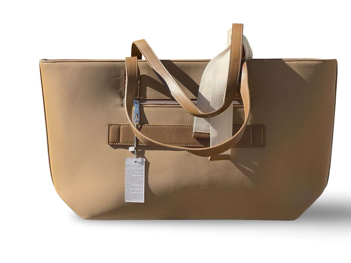 CHRISBELLA Elegant Faux Leather Tote Bag (Brown)