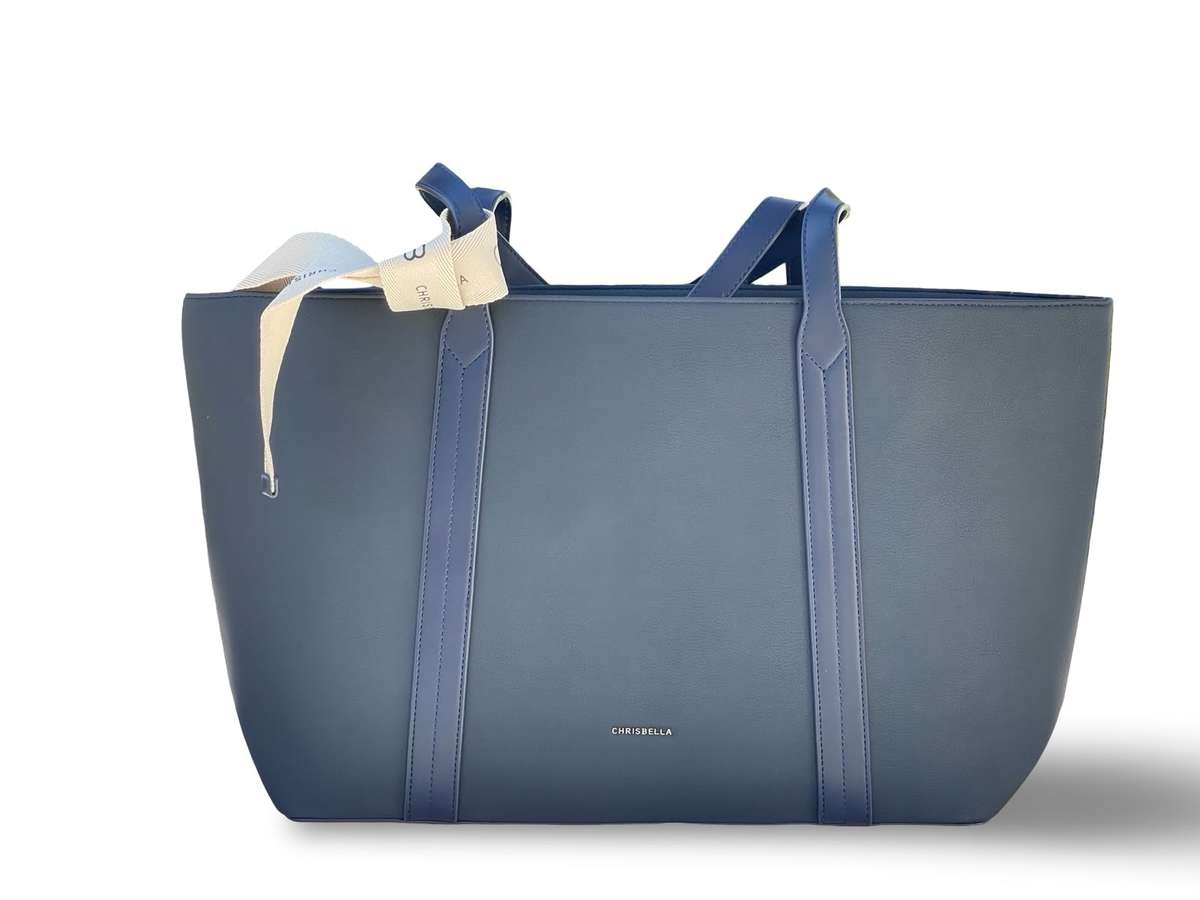 CHRISBELLA Elegant Faux Leather Tote Bag (Blue)