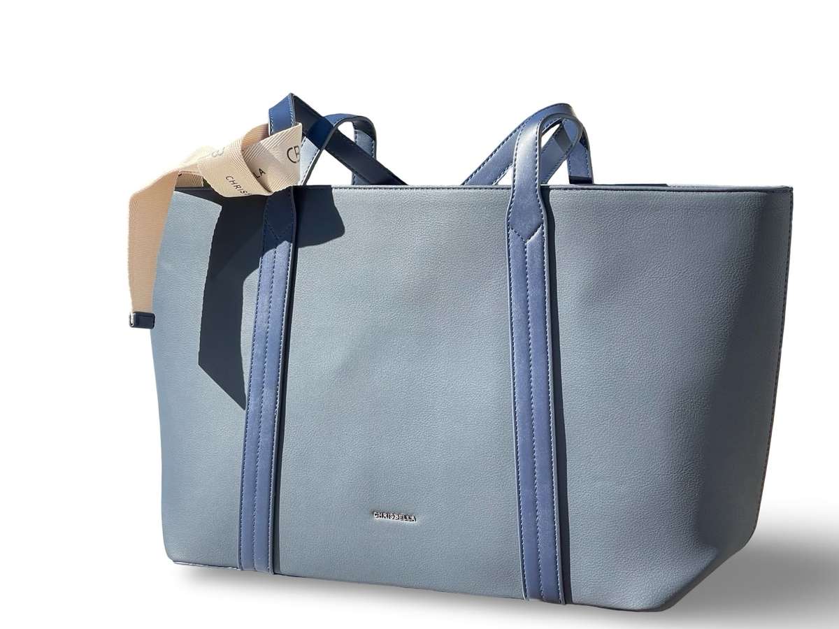 CHRISBELLA Elegant Faux Leather Tote Bag (Blue)