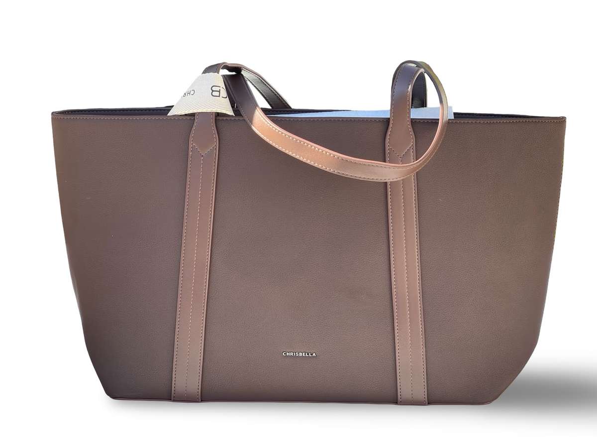 CHRISBELLA Elegant Faux Leather Tote Bag (Dark Brown)