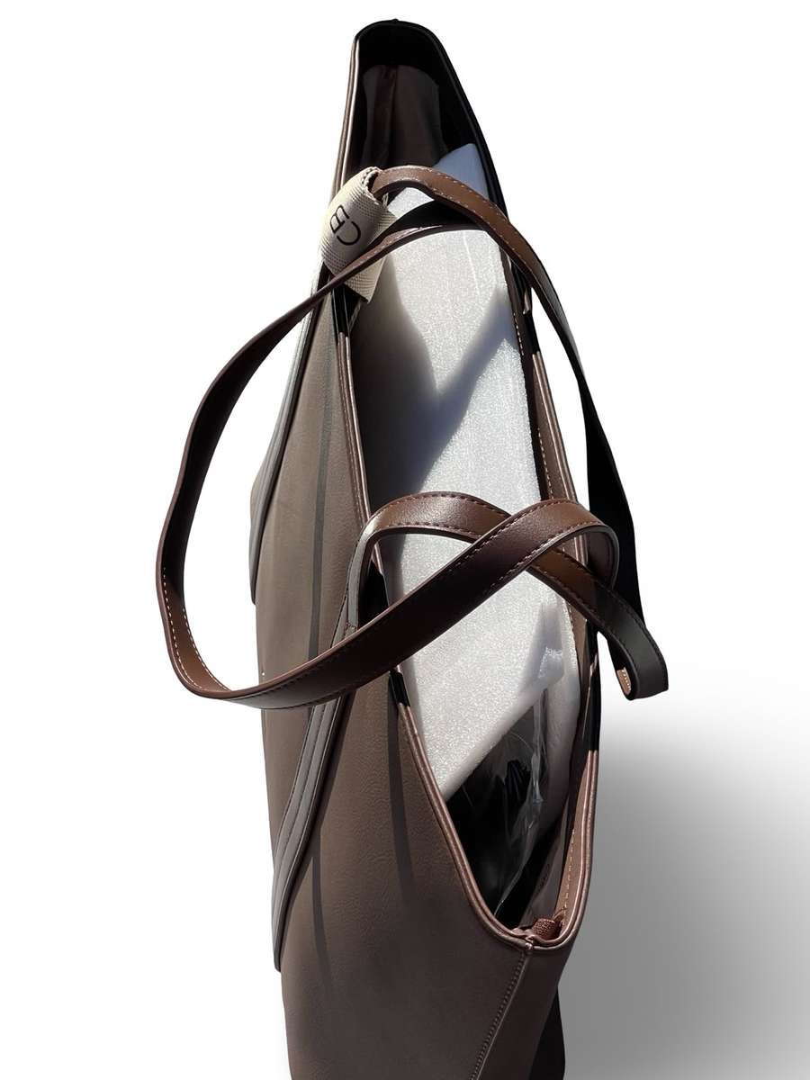 CHRISBELLA Elegant Faux Leather Tote Bag (Dark Brown)