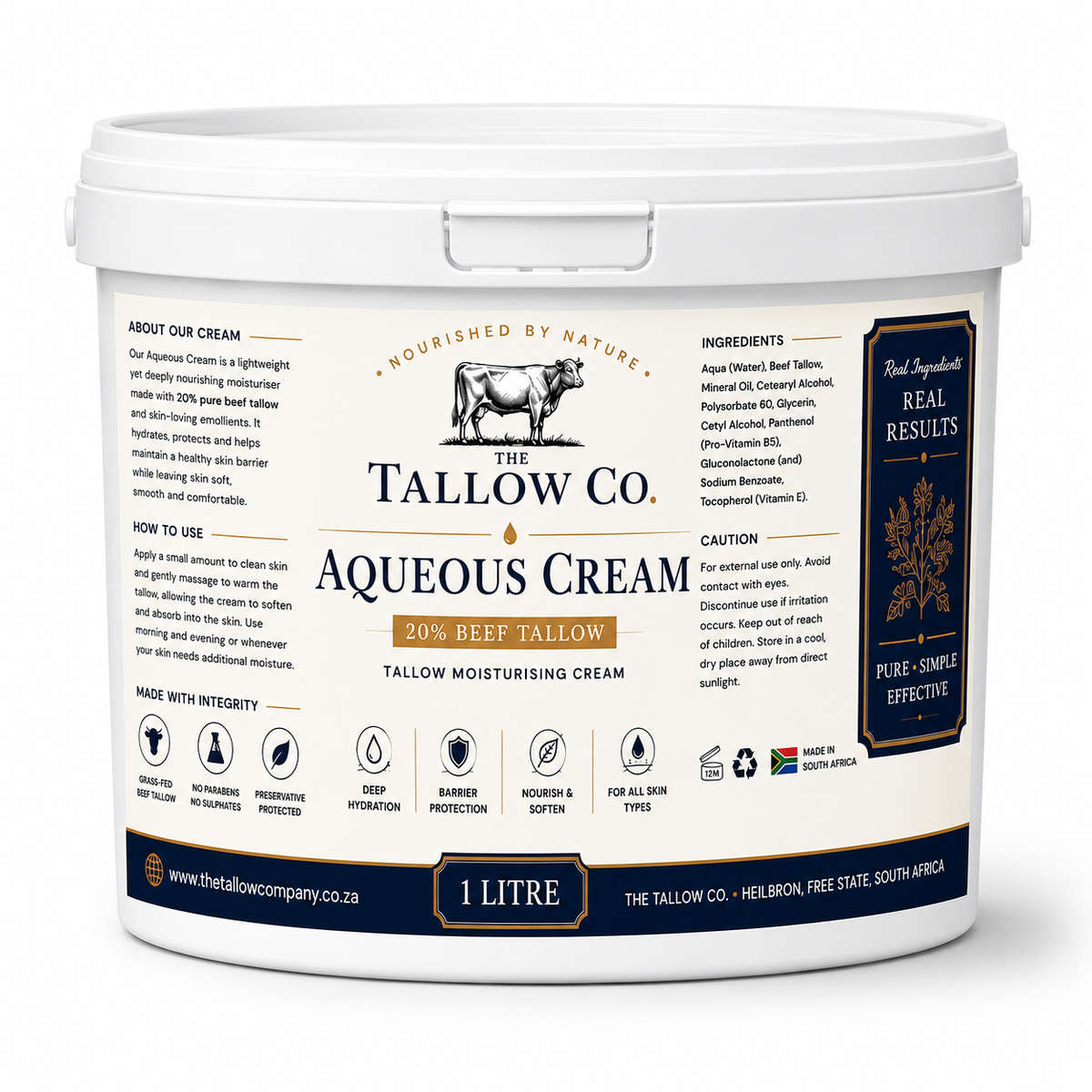 Tallow Aqueous Cream 1L  20% Beef Tallow