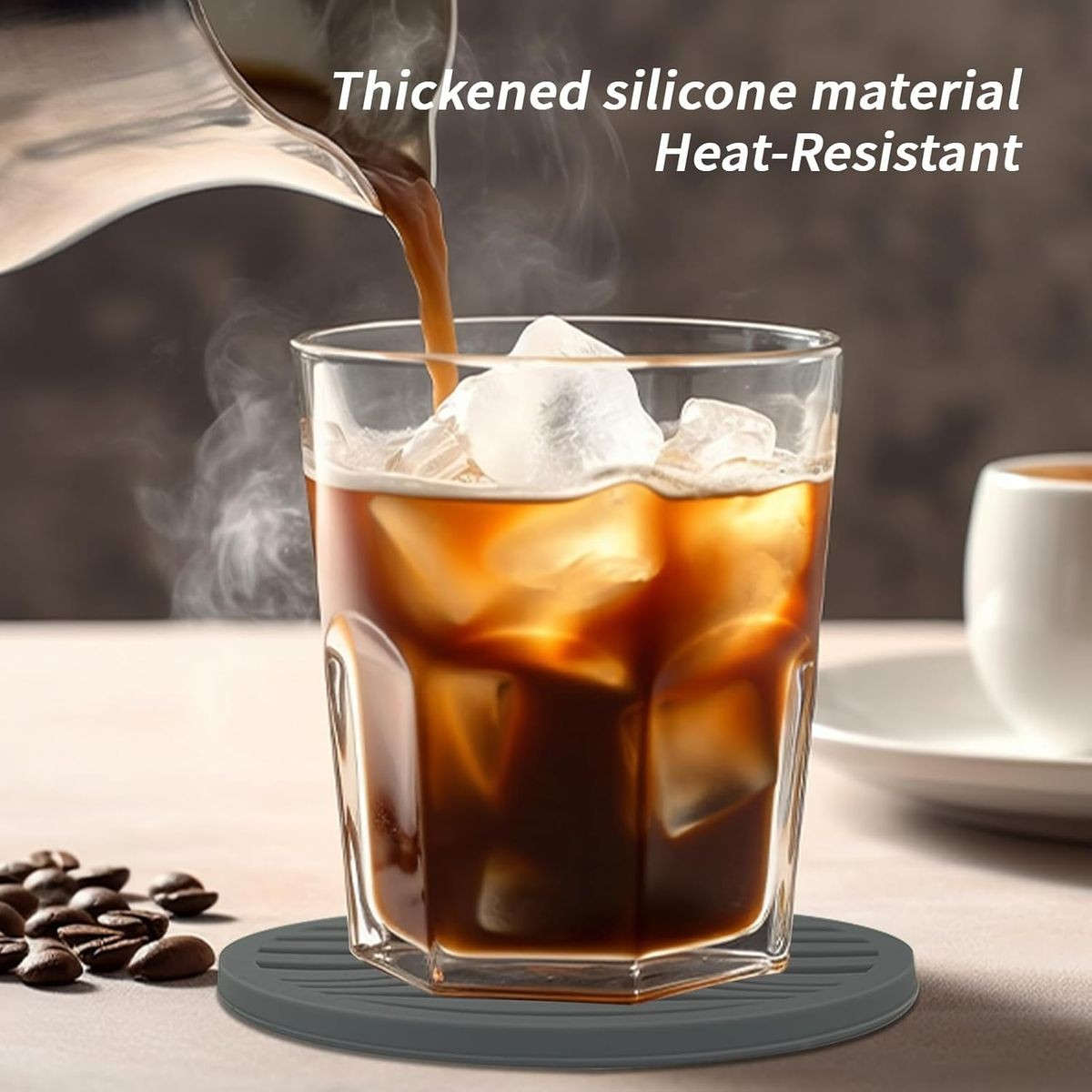 6 Pack Silicone Coasters Set With Holder For Drink Cup Barware - Grey