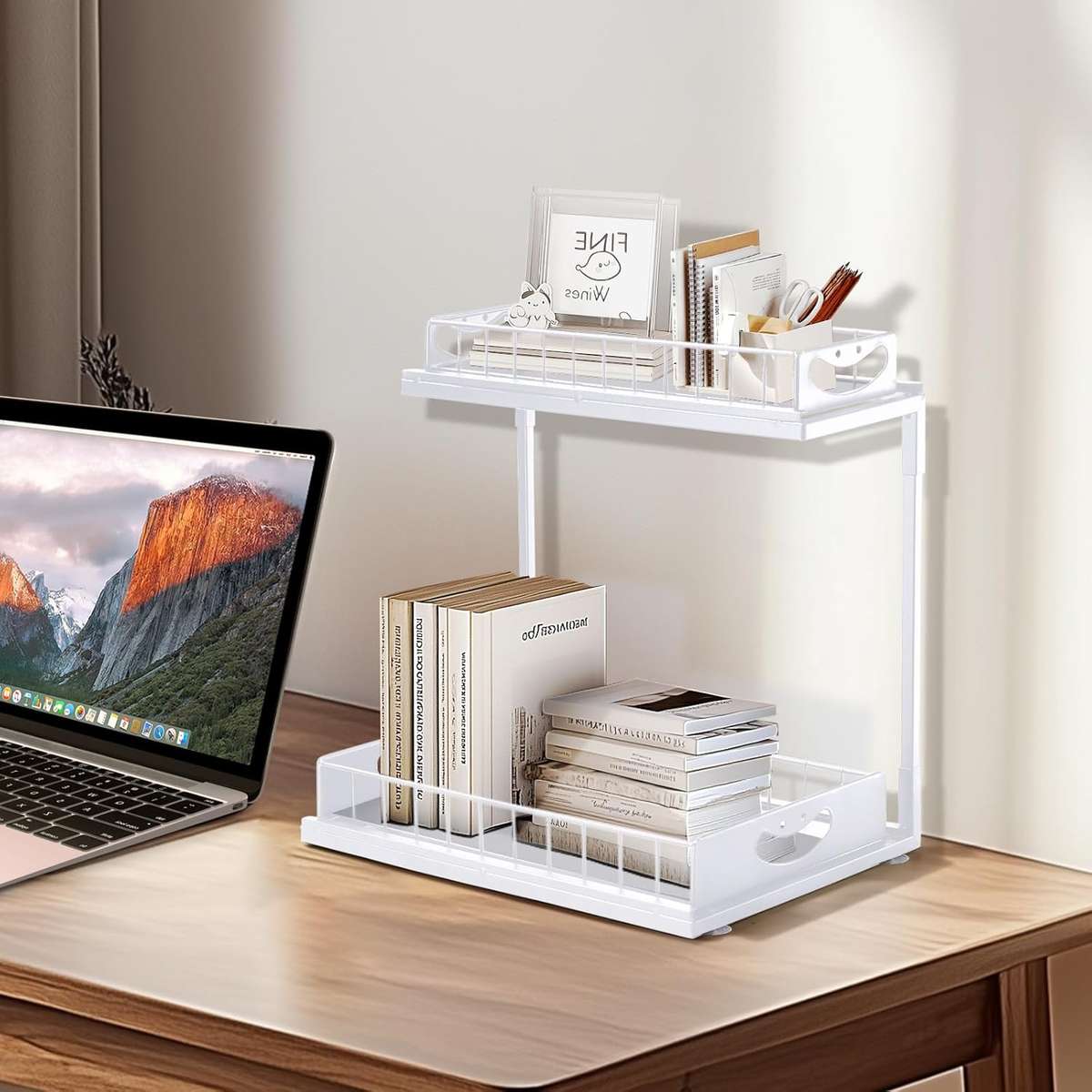 2-Pack Under Sink Organiser Kitchen Bathroom Pull Out Storage Shelves-White