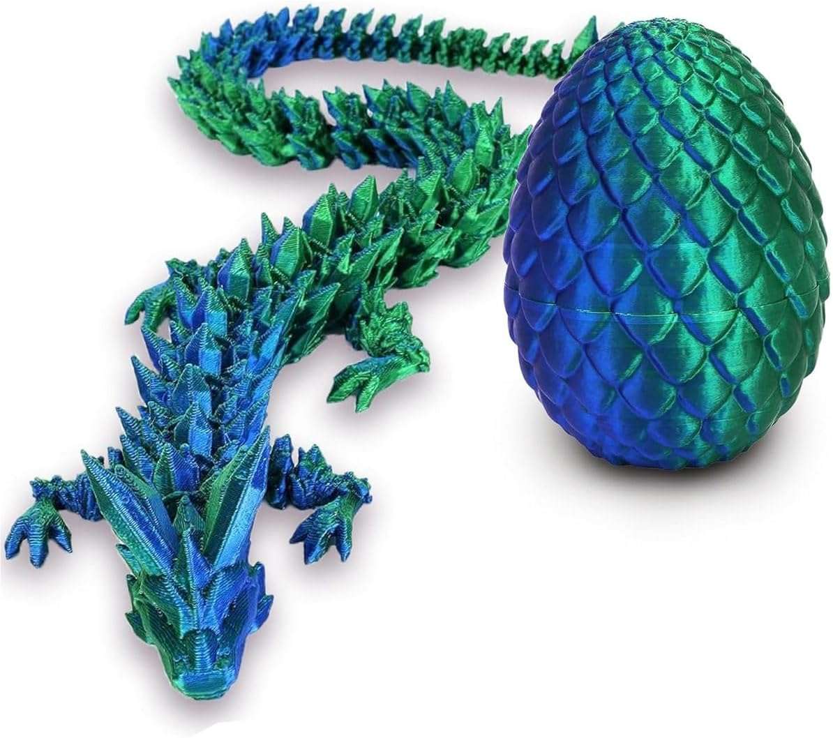 3D Printed Dragon Egg - Articulated Crystal Dragon Inside Fantasy Fidget Toy - Green, Blue