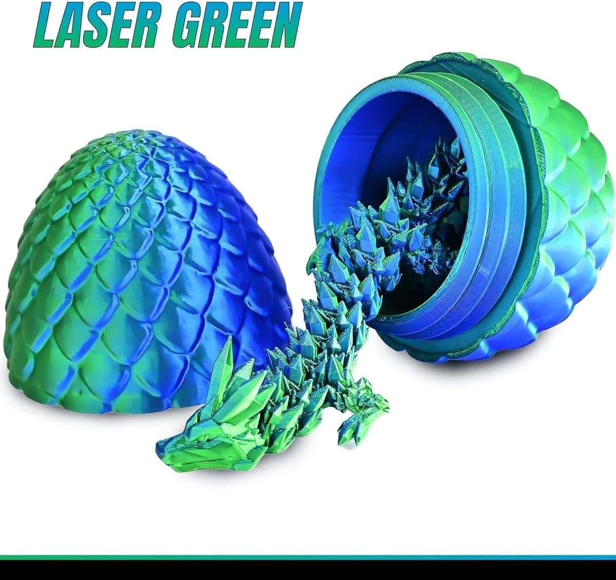 3D Printed Dragon Egg - Articulated Crystal Dragon Inside Fantasy Fidget Toy - Green, Blue