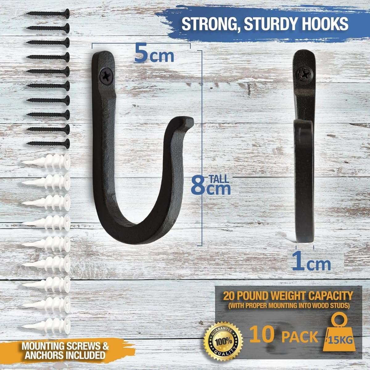 Cast Iron Wall Hooks Rustic Farmhouse Decorative Hooks Heavy Duty RustProof
