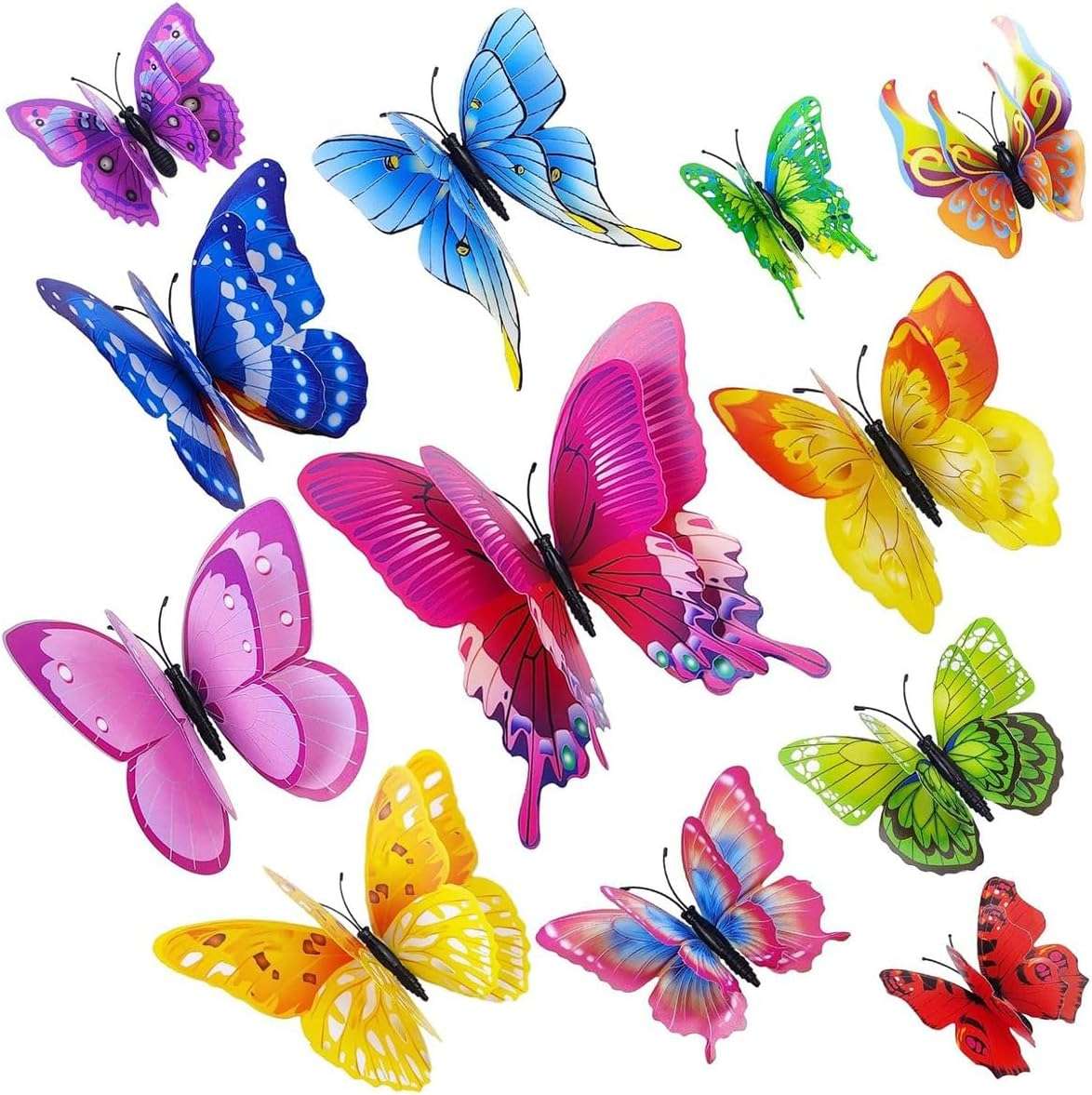 24 Piece 3D Butterfly Wall Decor Magnets Double Layer Design Magnetic Adhesive