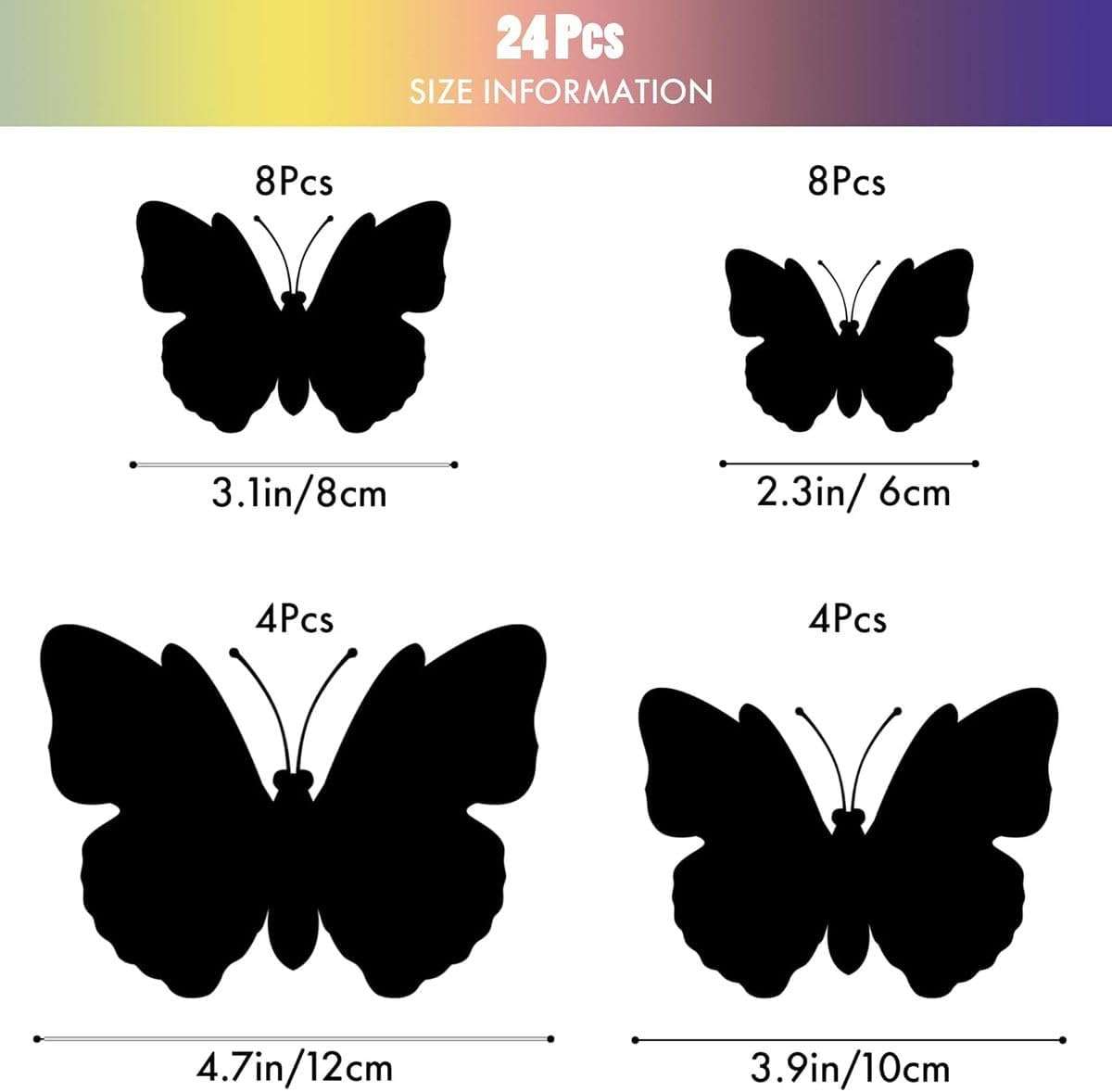24 Piece 3D Butterfly Wall Decor Magnets Double Layer Design Magnetic Adhesive