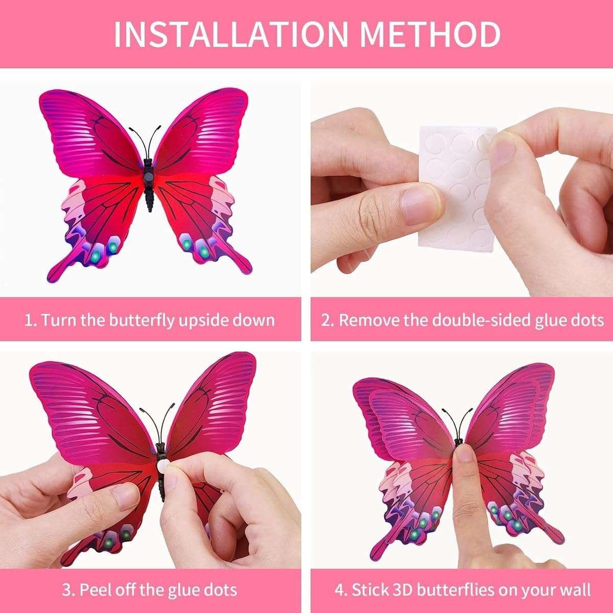24 Piece 3D Butterfly Wall Decor Magnets Double Layer Design Magnetic Adhesive