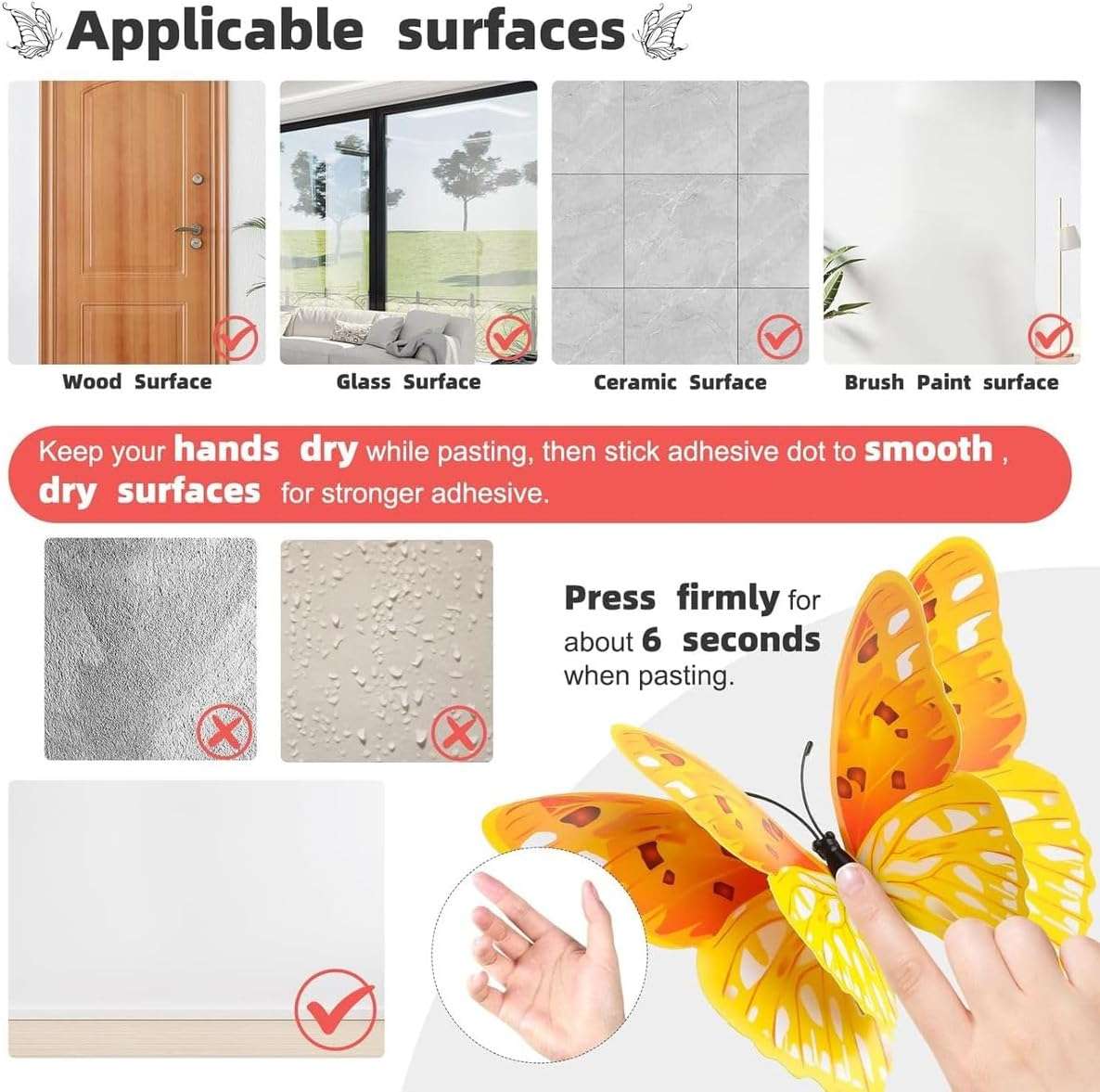 24 Piece 3D Butterfly Wall Decor Magnets Double Layer Design Magnetic Adhesive