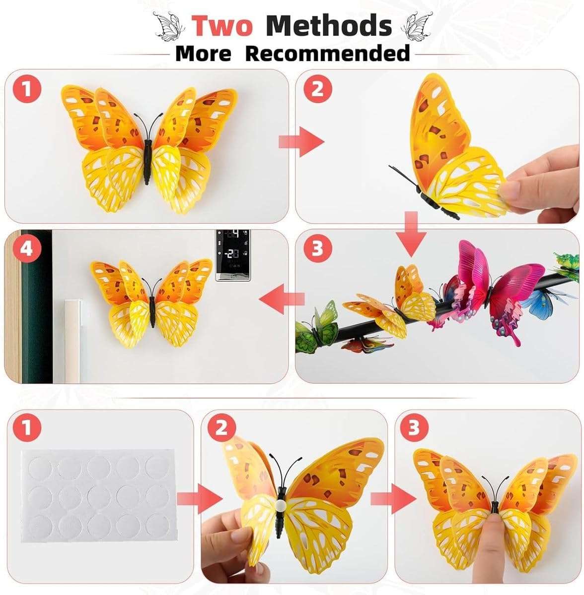 24 Piece 3D Butterfly Wall Decor Magnets Double Layer Design Magnetic Adhesive