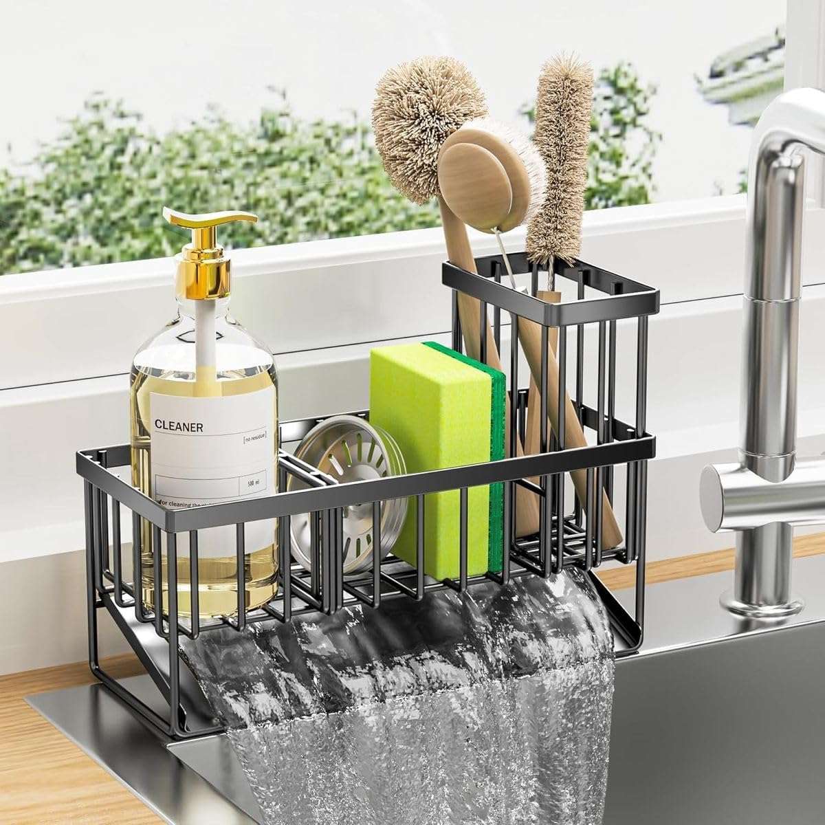 2in 1 Kitchen Sink Organiser Sponge Holder Caddy Rack-Stainless Steel