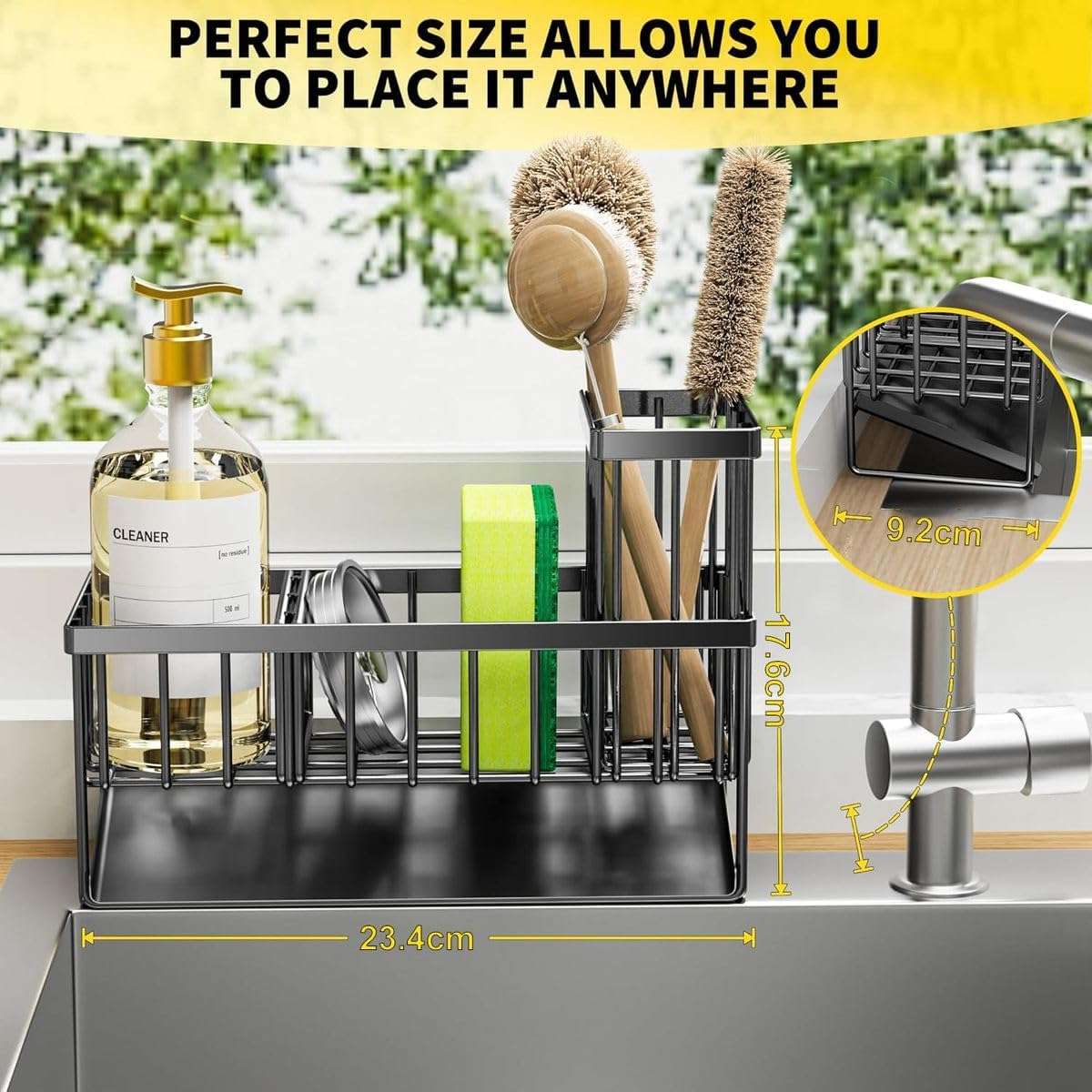 2in 1 Kitchen Sink Organiser Sponge Holder Caddy Rack-Stainless Steel