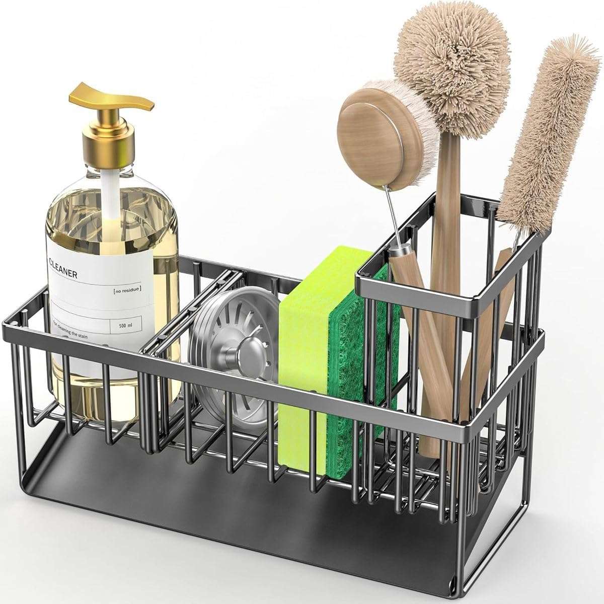 2in 1 Kitchen Sink Organiser Sponge Holder Caddy Rack-Stainless Steel