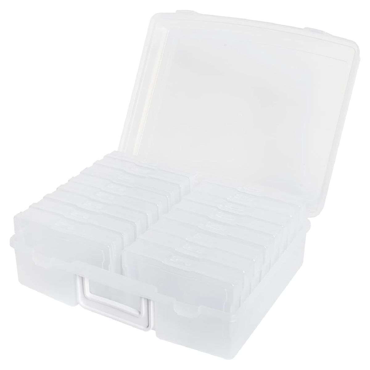 16 Case 10x15cm Photo Storage Box Organiser With Handle Clear Craft Keeper