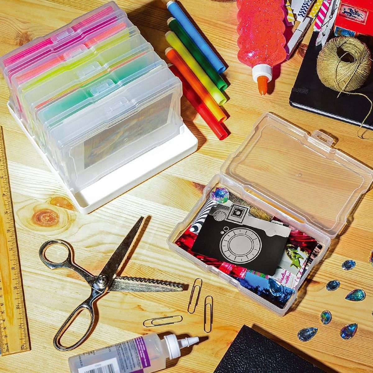 16 Case 10x15cm Photo Storage Box Organiser With Handle Clear Craft Keeper
