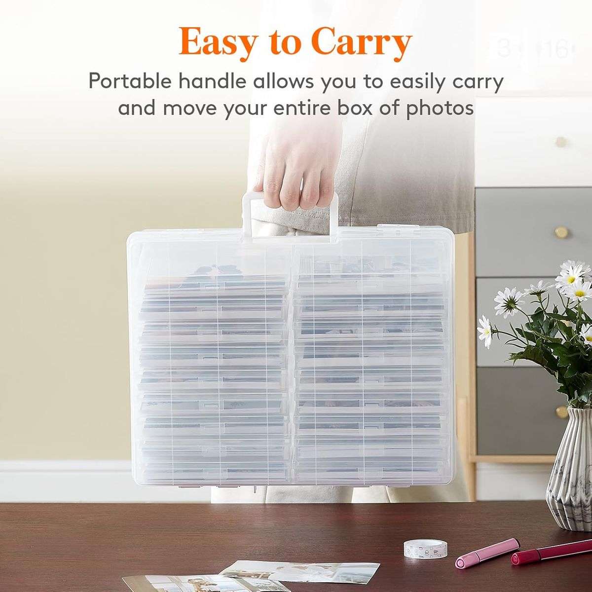 16 Case 10x15cm Photo Storage Box Organiser With Handle Clear Craft Keeper