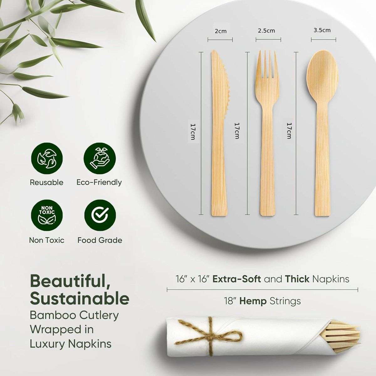 120 Pieces Wooden Compostable Cutlery Set Biodegradable Disposable Utensil