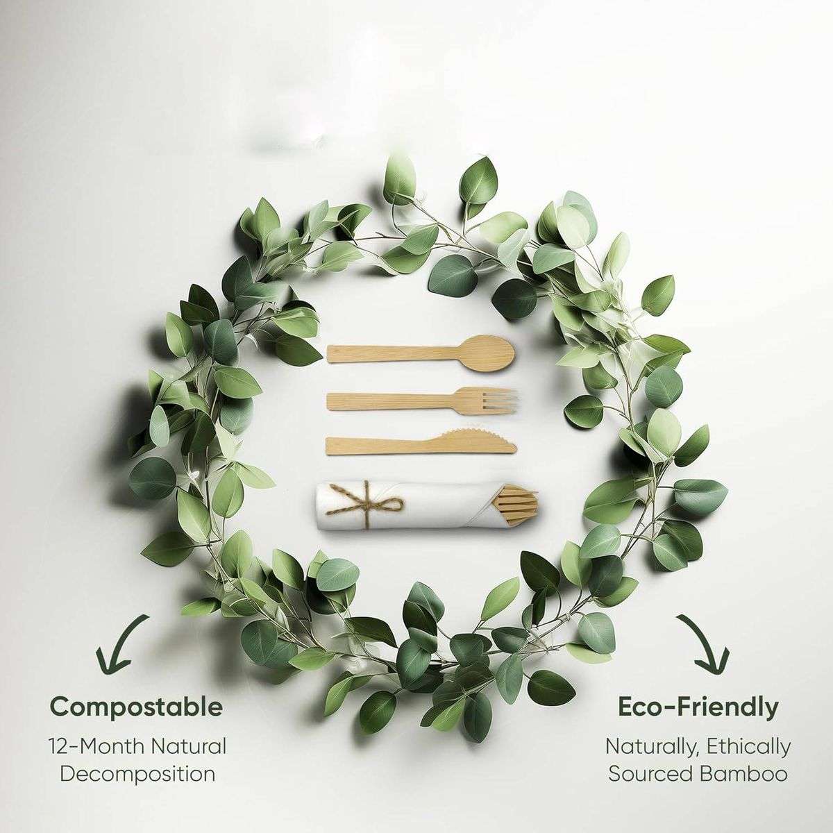120 Pieces Wooden Compostable Cutlery Set Biodegradable Disposable Utensil