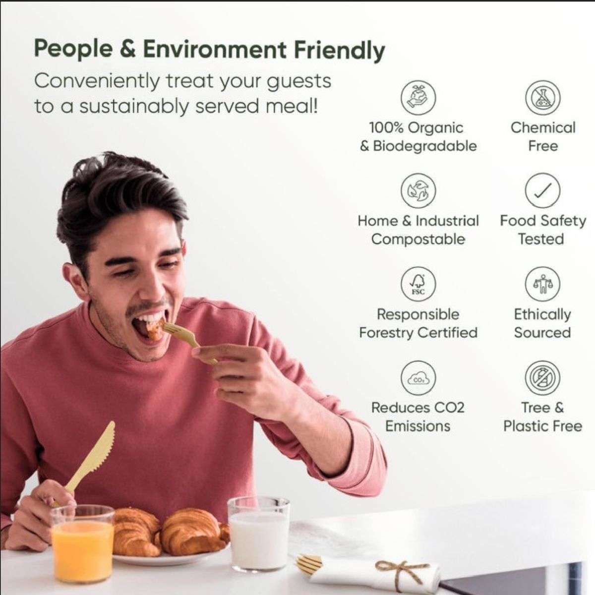 120 Pieces Wooden Compostable Cutlery Set Biodegradable Disposable Utensil