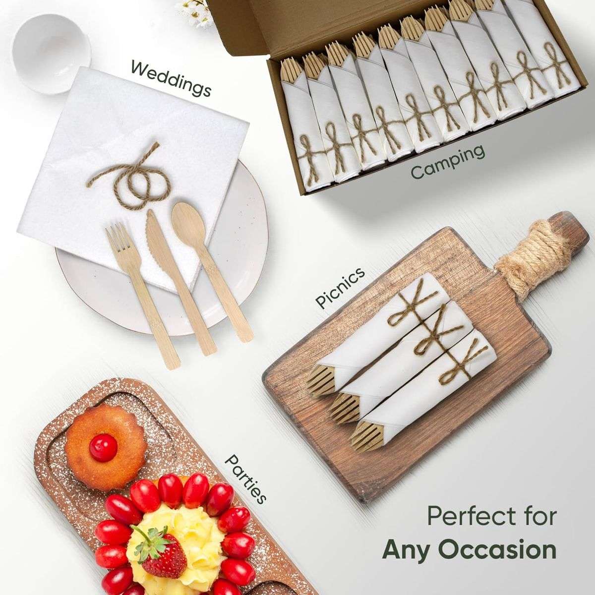 120 Pieces Wooden Compostable Cutlery Set Biodegradable Disposable Utensil