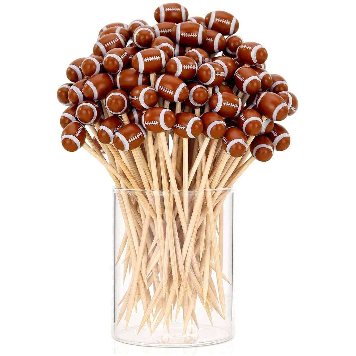 100 PieceFootball Cocktail Picks 12cm Bamboo Appetizer Toothpick Decorative