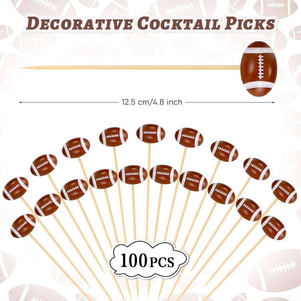 100 PieceFootball Cocktail Picks 12cm Bamboo Appetizer Toothpick Decorative
