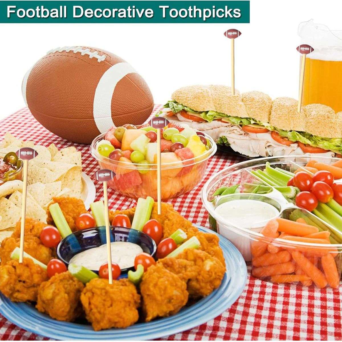 100 PieceFootball Cocktail Picks 12cm Bamboo Appetizer Toothpick Decorative