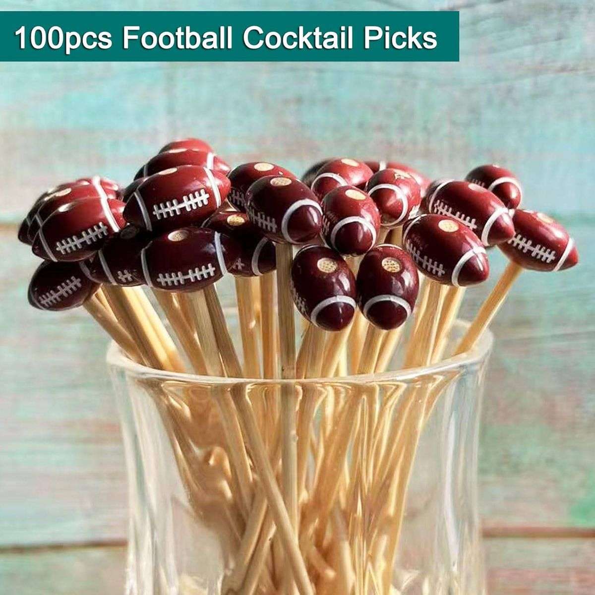 100 PieceFootball Cocktail Picks 12cm Bamboo Appetizer Toothpick Decorative